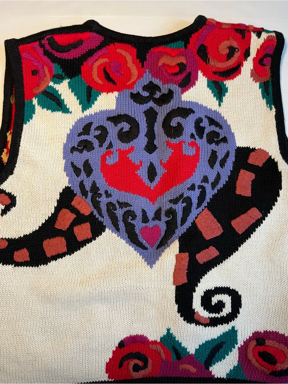 Vintage Lisa Nichols Marisa Christina Heart Rose Knit Sweater Vest Medium Art to - Picture 9 of 11